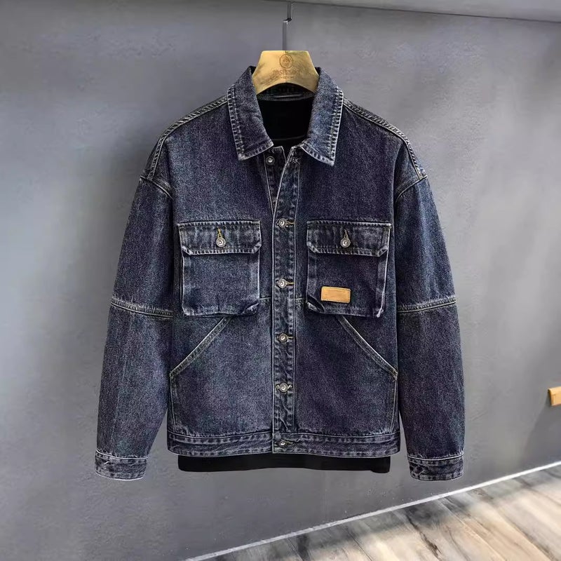 Denim Jacket Washed Tooling Multi-Bag Loose All-Match - Image 4